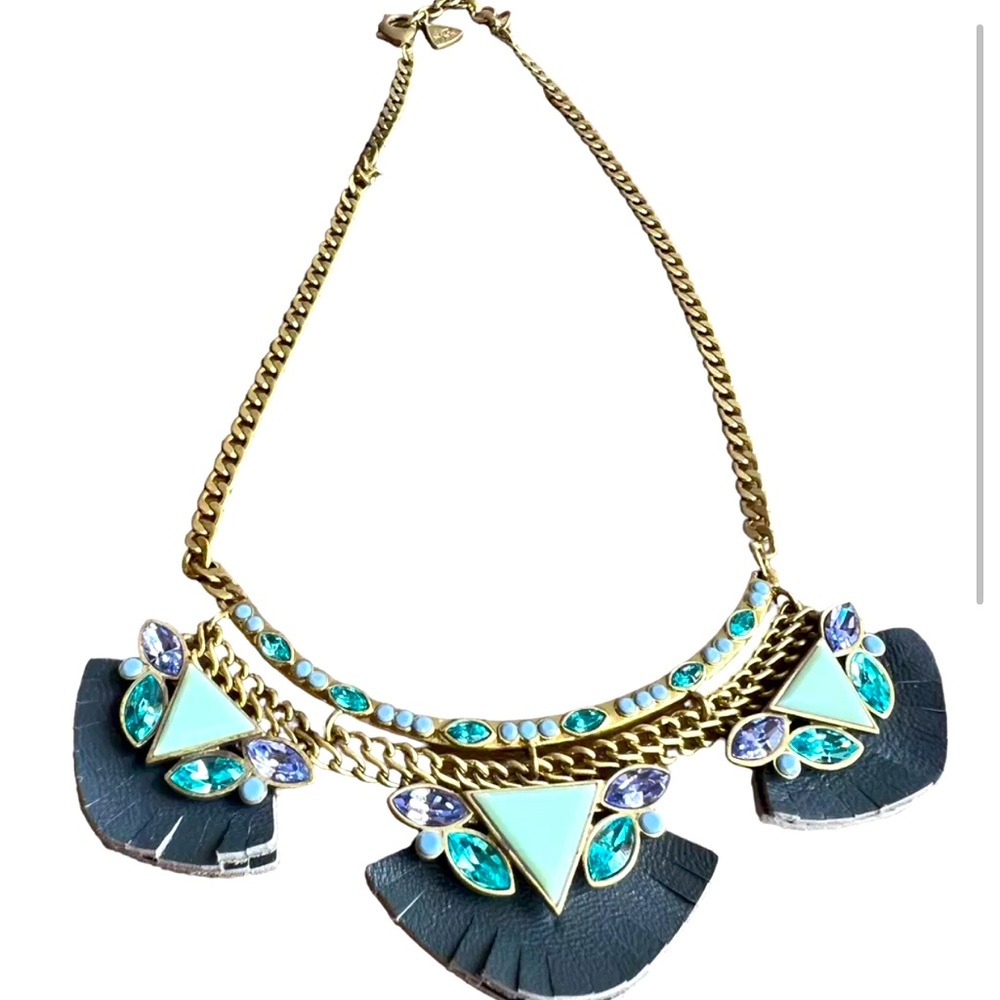 Silpada Vintage K & R Posy Fringe Bib Leather Brass Swarvoski Crystal Necklace - Picture 8 of 10